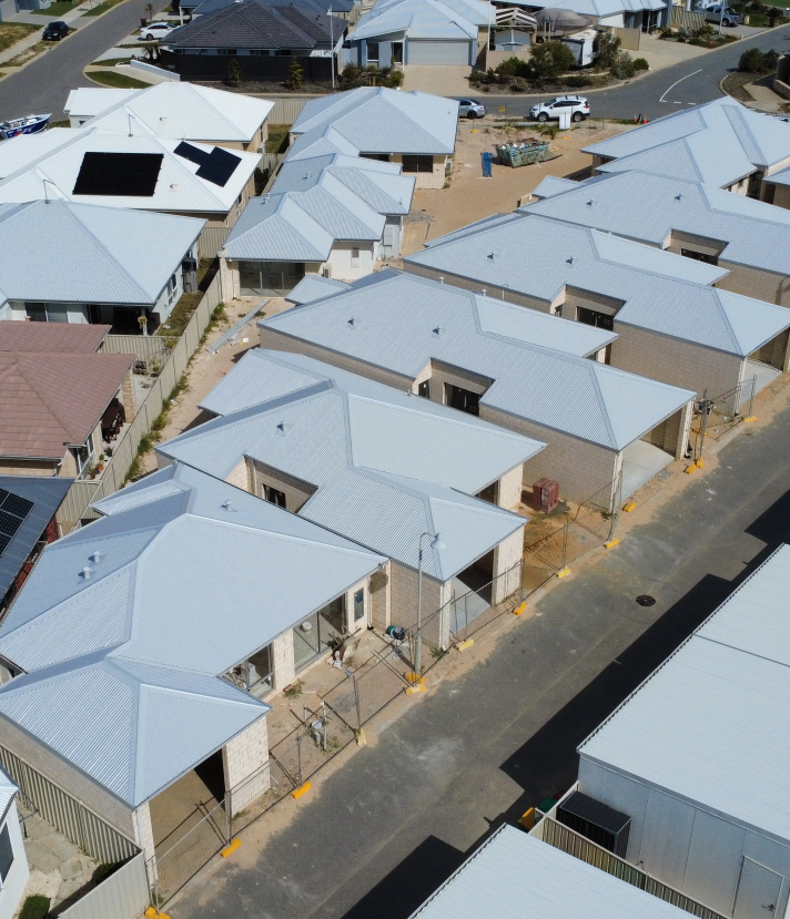Aerial view of the Kuber Villas Golden Bay streetscape