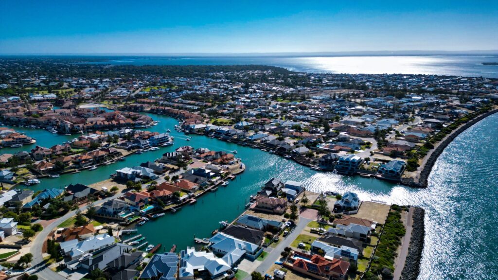 Aerial view of the Mandurah coastline, Western Australia
